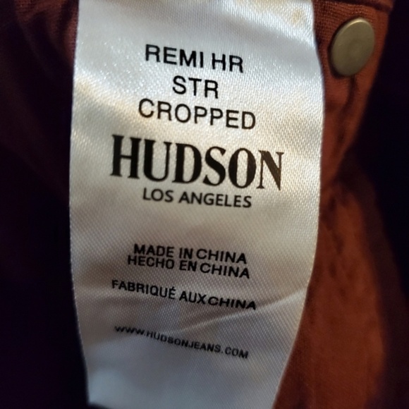 Hudson Remi High-Rise Straight Crop Coated Wax Leather Jeans Burgundy Red - Picture 9 of 10